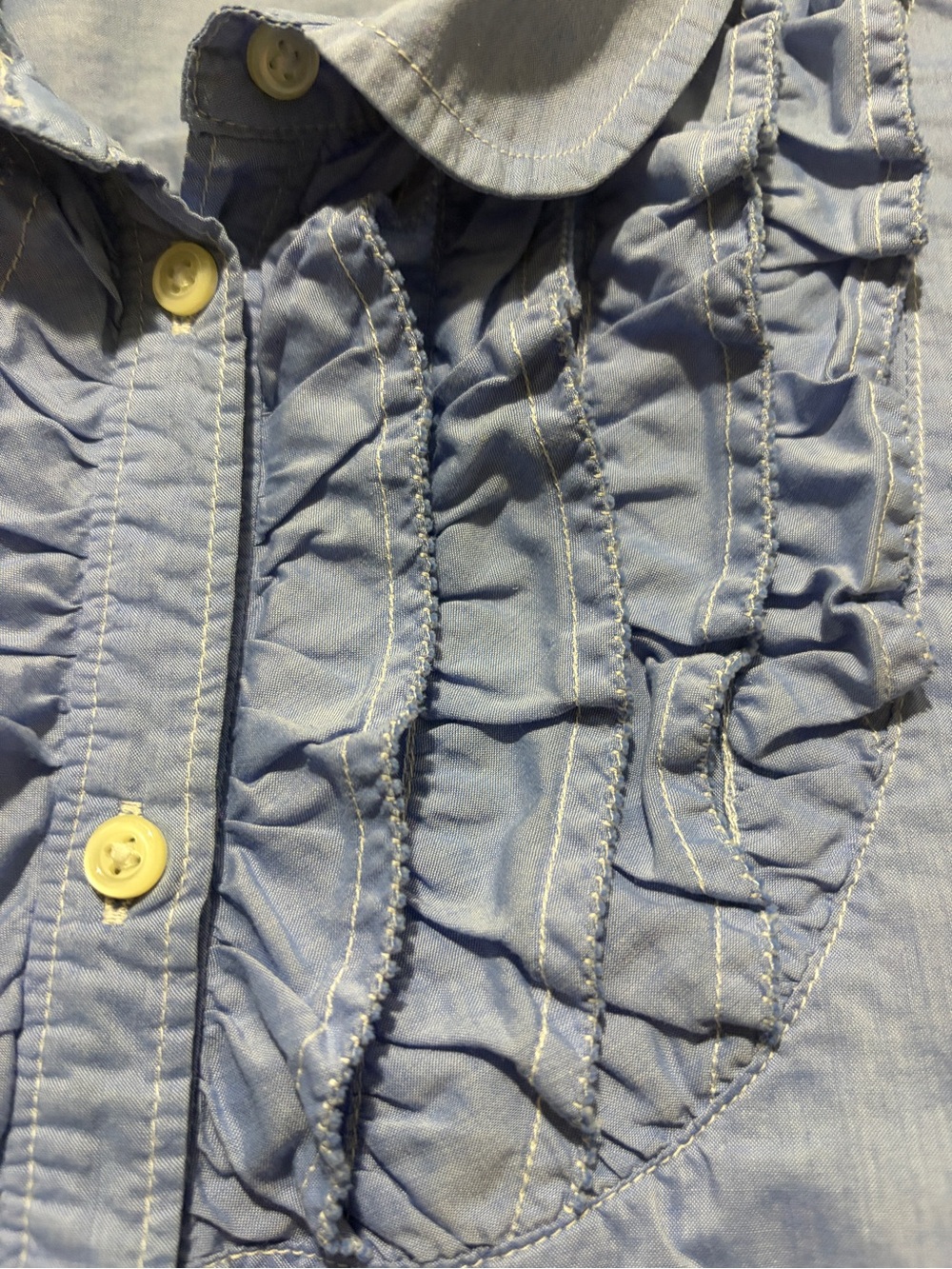 GAP Blue Ruffle-Front Button Down Shirt - Picture 3 of 4